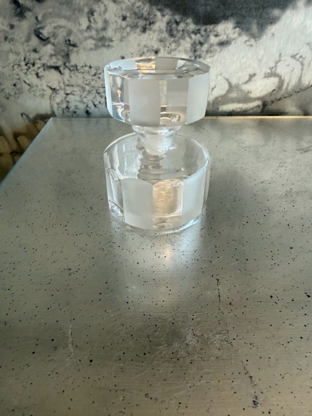 Clear Glass perfume bottle  with frosted accents.
